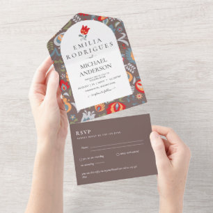 Todo En Uno Invitación de Boda Español Inglés Rsvp FOLKART
