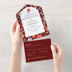 Todo En Uno Invitación de Boda Español Inglés Rsvp FOLKART