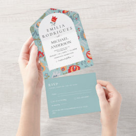 Todo En Uno Invitación de Boda Español Inglés Rsvp FOLKART