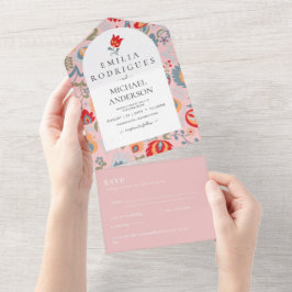 Todo En Uno Invitación de Boda Español Inglés Rsvp FOLKART