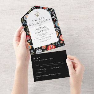 Todo En Uno Invitación de Boda Español Inglés Rsvp FOLKART