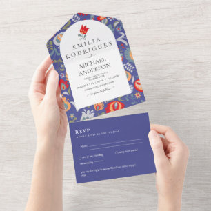 Todo En Uno Invitación de Boda Español Inglés Rsvp FOLKART