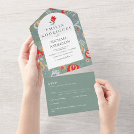 Todo En Uno Invitación de Boda Español Inglés Rsvp FOLKART