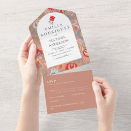 Todo En Uno Invitación de Boda Español Inglés Rsvp FOLKART