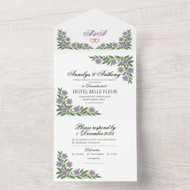 Todo En Uno Invitación de boda floral (Interior)