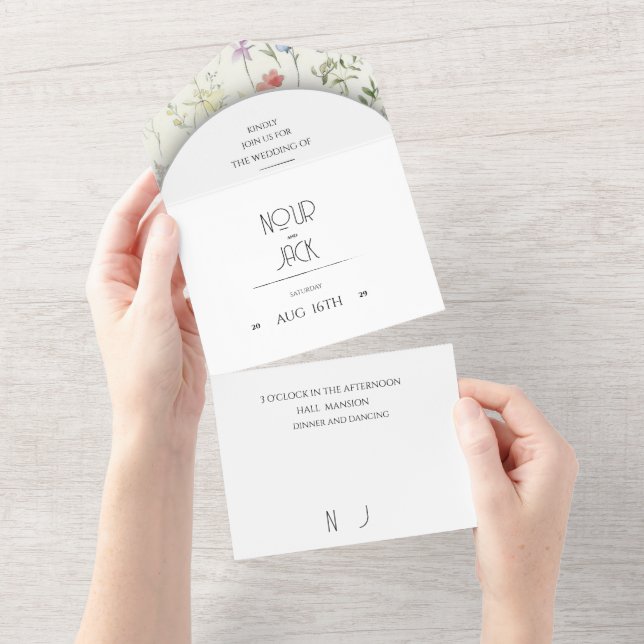 Todo En Uno Invitación de boda floral elegante | Editable (desgarro)
