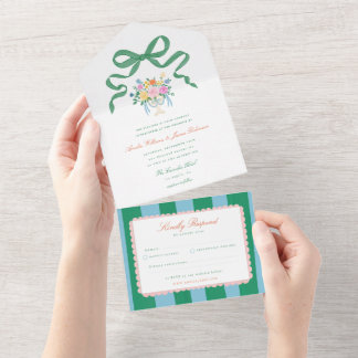 Todo En Uno Invitación de boda floral pintada a mano con encan