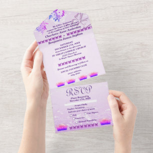 Todo En Uno Invitación de boda floral rústica púrpura