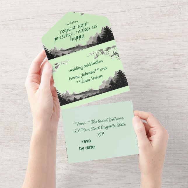 Todo En Uno invitación de boda floral simple (desgarro)