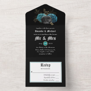 Todo En Uno Invitación de boda gótica floral verde azulado y d