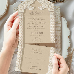 Todo En Uno Invitación de boda islámica con RSVP perforado