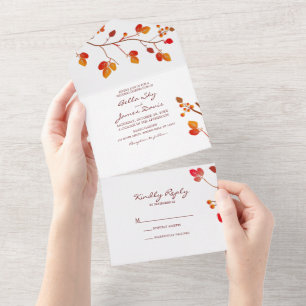Todo En Uno Invitación de boda minimalista de hoja de otoño to