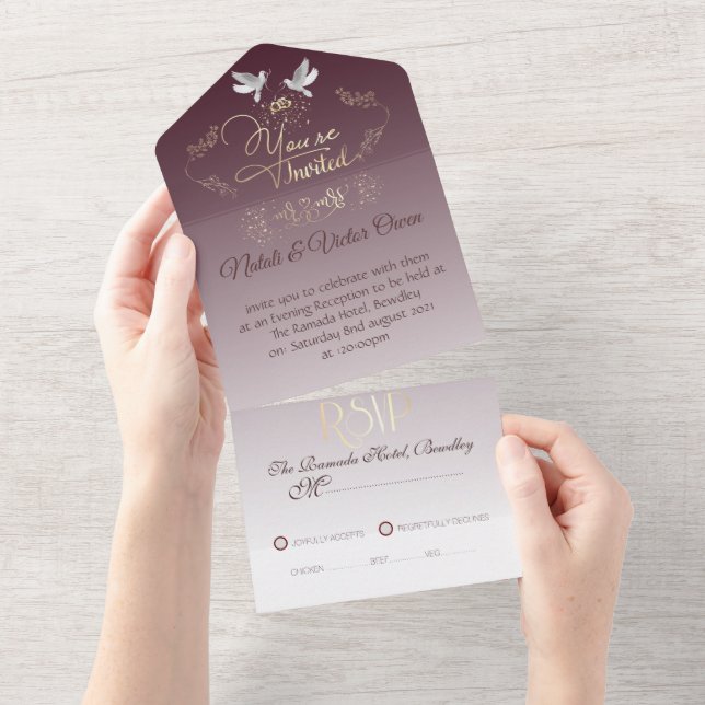 Todo En Uno invitación de boda personalizada con anillos (desgarro)