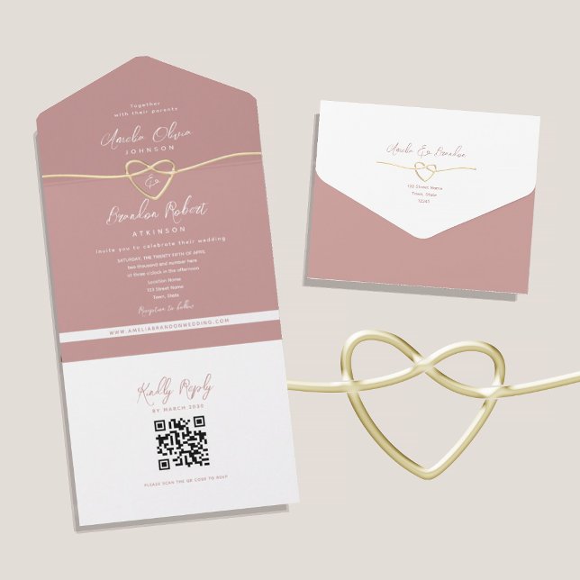 Todo En Uno Invitación de boda rosa polvoriento Código QR (Subido por el creador)