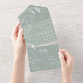 Todo En Uno Invitación de bodas al verde sabio botánico
