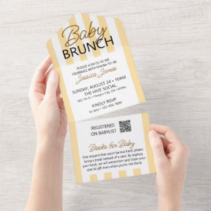 Todo En Uno Invitación de brunch de bebé a rayas amarillas con