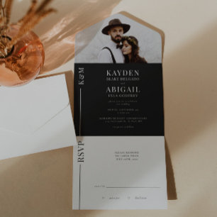 Todo En Uno Invitación de casamiento de línea blanca y negra