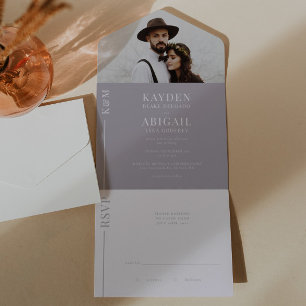 Todo En Uno Invitación de casamiento de línea limpia Lilac