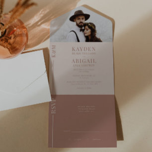 Todo En Uno Invitación de casamiento de línea limpia rosa de R