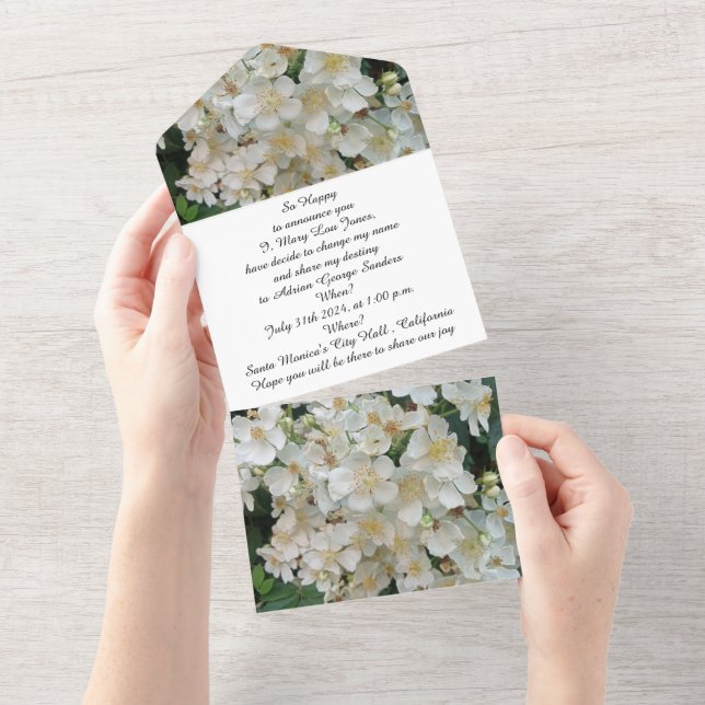 Todo En Uno Invitación de compromiso foto de flores blancas pe (desgarro)