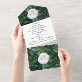 Todo En Uno Invitación de compromiso foto de rosa blanca