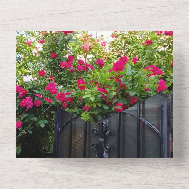 Todo En Uno Invitación de compromiso puerta de rosas rojas (Reverso )