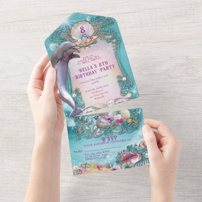 TODO EN UNO Invitación de delfín bajo el mar (desgarro)