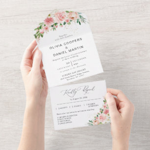 Todo En Uno Invitación de Rubor Pink Rose All in One Wedding