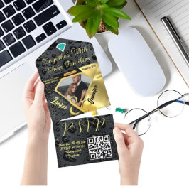 Todo En Uno Invitación del Boda negro del diamante dorado mode