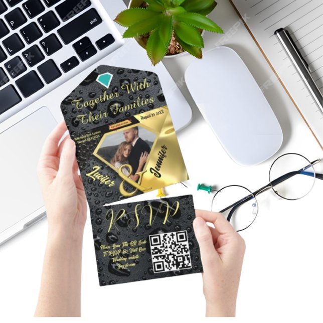 Todo En Uno Invitación del Boda negro del diamante dorado mode (Subido por el creador)