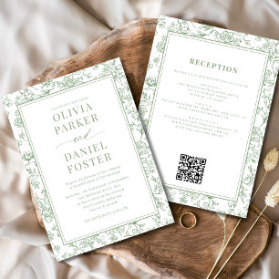 Todo en uno Invitación Floral Toile Francesa Verde