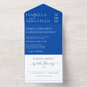 Todo En Uno Invitación formal de boda azul cobalto responder a