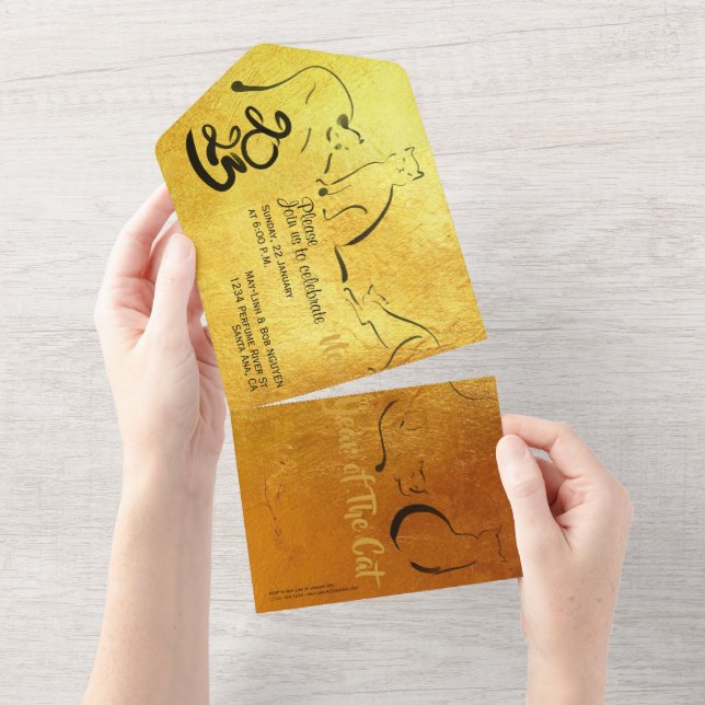 Todo En Uno Invitación Original Pintura Gato Año Nuevo Vietnam (desgarro)