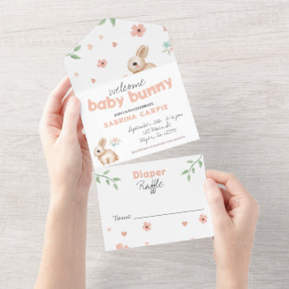Todo En Uno Invitación para fiesta de baby shower de conejito