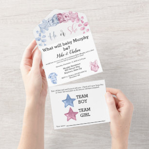 Todo En Uno Invitación para revelar el género de los bebés