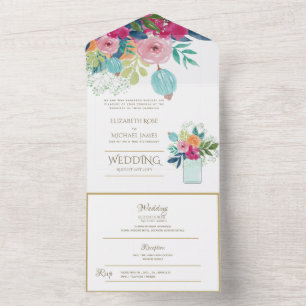 Todo En Uno Invitación y recepción a la boda floral de Fuschia