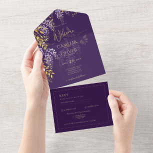 Todo En Uno LeahG Púrpura Dorado WISTERIA Floral Invitación de