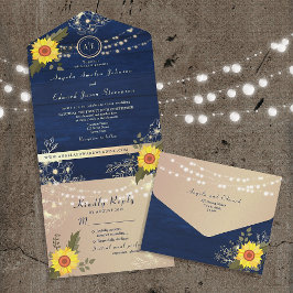 Todo En Uno Luces de Cadenas de Girasoles Rústicos Invitación 