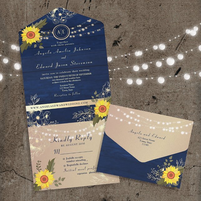 Todo En Uno Luces de Cadenas de Girasoles Rústicos Invitación  (Subido por el creador)