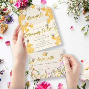 Todo En Uno Mamá Abeja Floral Invitación de Cumpleaños de Niña