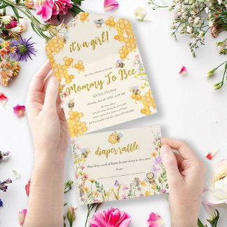Todo En Uno Mamá Abeja Floral Invitación de Cumpleaños de Niña