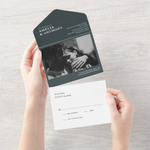 Todo En Uno Moderna invitación de boda elegante chic onda azul