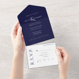 Todo En Uno (NAVY) Invitación a la boda Minimalista y elegante