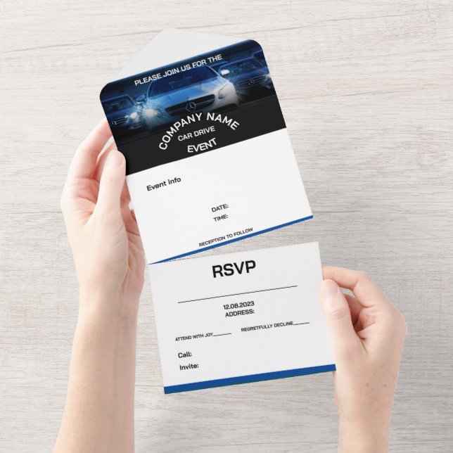 TODO EN UNO PERSONALIZABLE DE INVITACIÓN DE EVENTOS DE COCHE (desgarro)