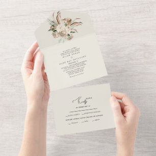 Todo En Uno Ramo Floral de Pampas Beige Invitación de Boda Tod