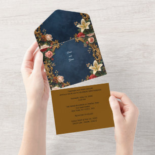 Todo En Uno Sello rústico y enviar invitación de boda