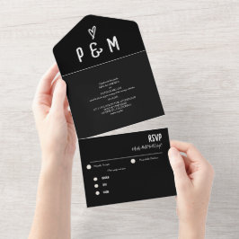Todo En Uno Suite de Invitación de Boda Minimalista Corazón Ne
