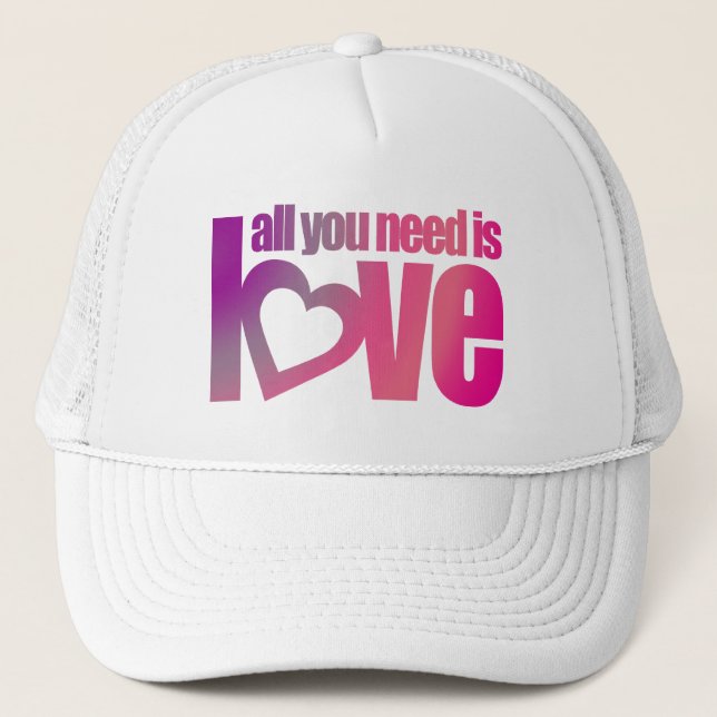"todo lo que necesitas es amor" gorra rosa púrpura (Anverso)