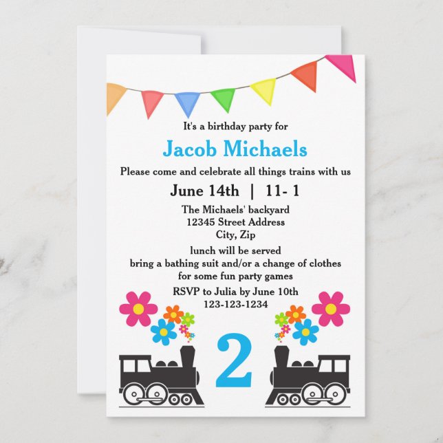 Todo sobre trenes - Invitación de cumpleaños (Anverso)