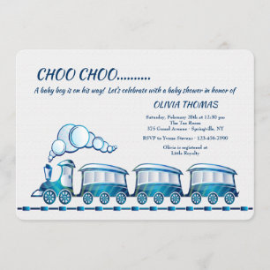 Todos a bordo de la invitación azul de Baby Shower